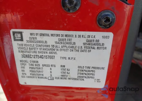 2004 Chevrolet Avalanche 1500 z USA, uszkodzony, nr VIN 3GNEC12T54G157607